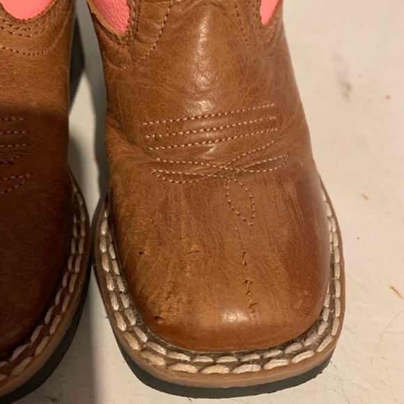 Old West Toddler Girls' Broad Square Toe Cowboy Western Boots Brown Pink Size 6 - Picture 2 of 7